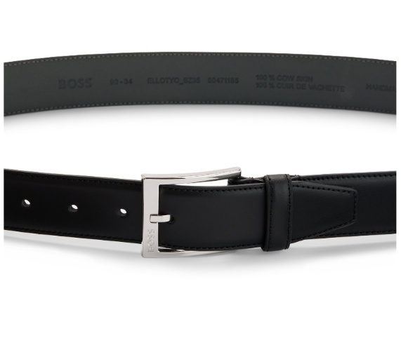 BOSS ITALIAN-LEATHER BELT WITH LOGO BUCKLE IN BLACK