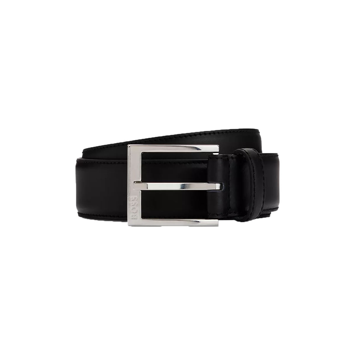 BOSS ITALIAN-LEATHER BELT WITH LOGO BUCKLE IN BLACK