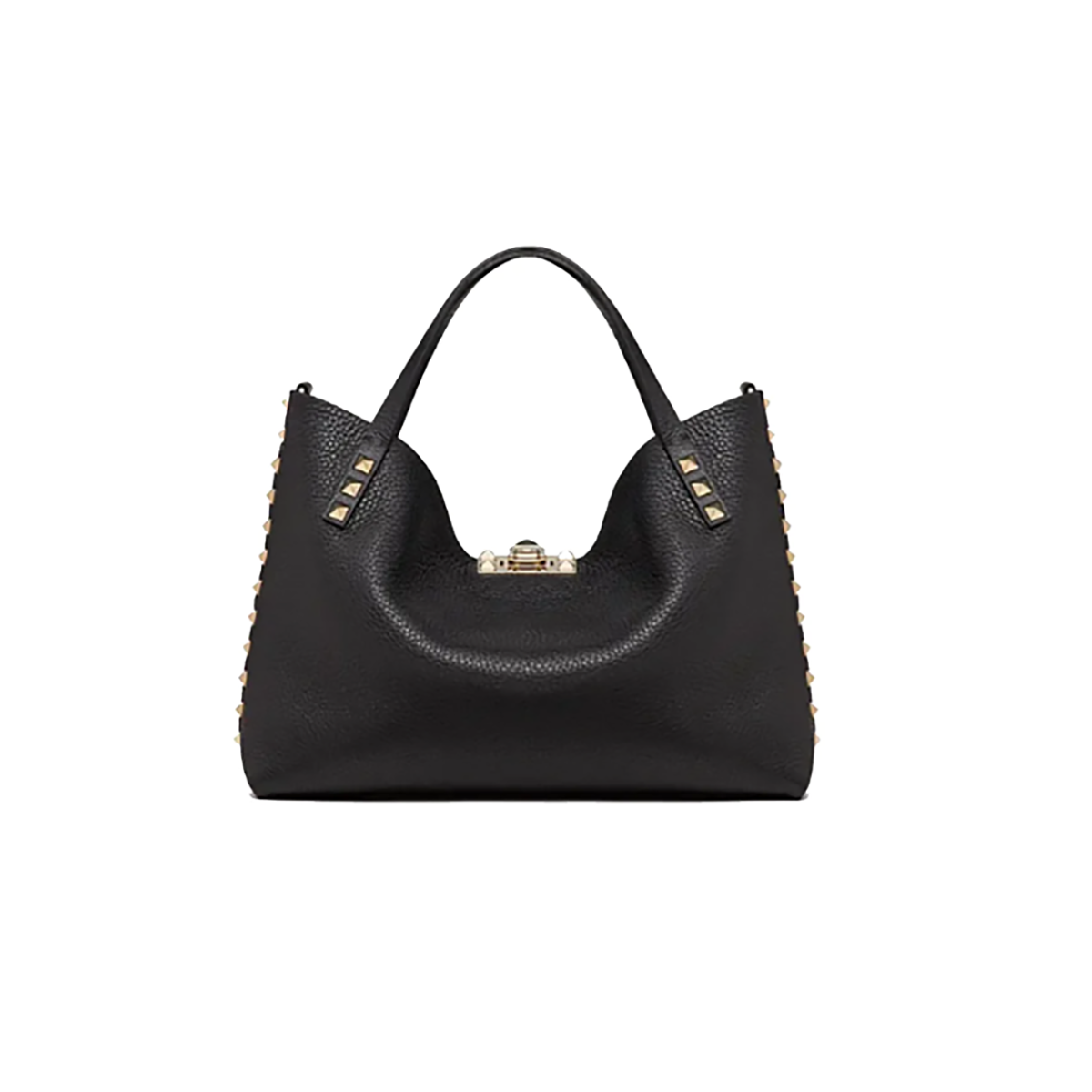 VALENTINO MEDIUM ROCKSTUD GRAINY CALFSKIN BAG WITH CONTRASTING LINING IN BLACK