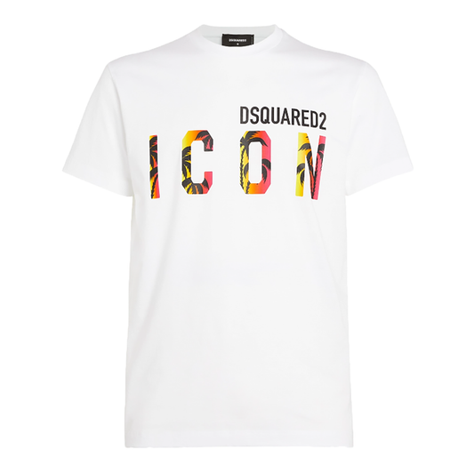 DSQUARED2 ICON HAWAIIAN T-SHIRT IN WHITE