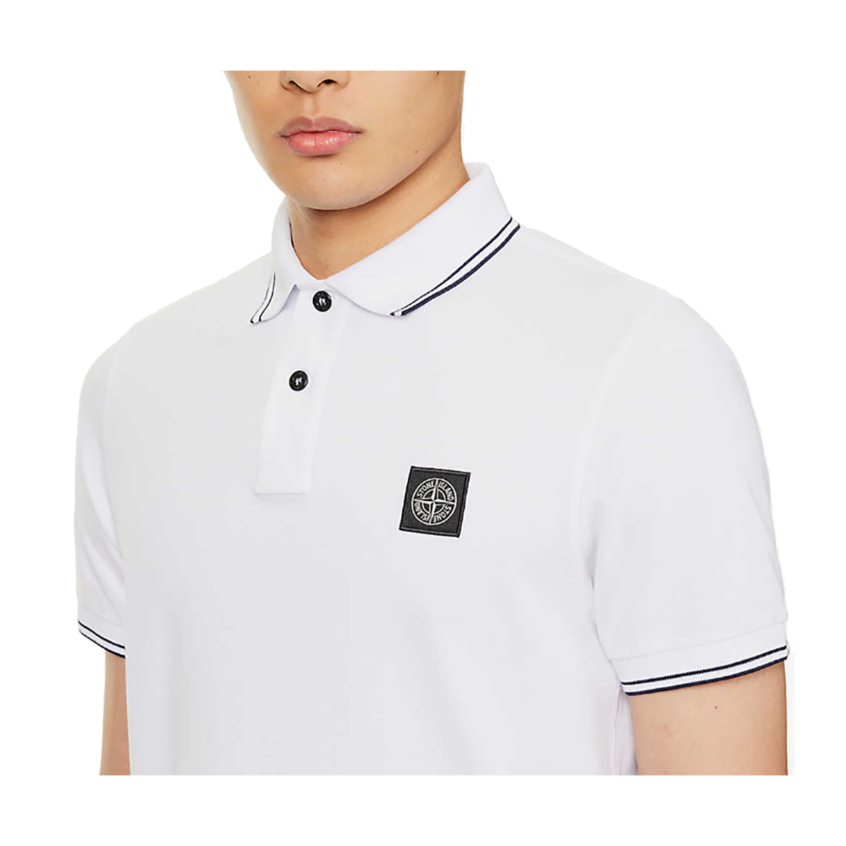 STONE ISLAND COMPASS PATCH POLO IN WHITE