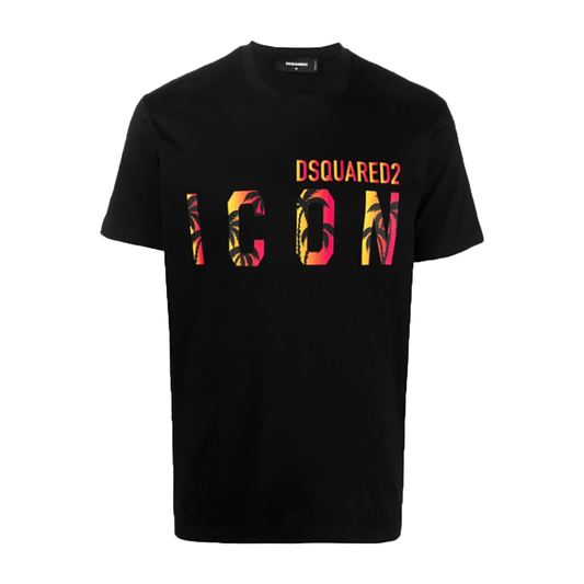 DSQUARED2 ICON HAWAIIAN T-SHIRT IN BLACK