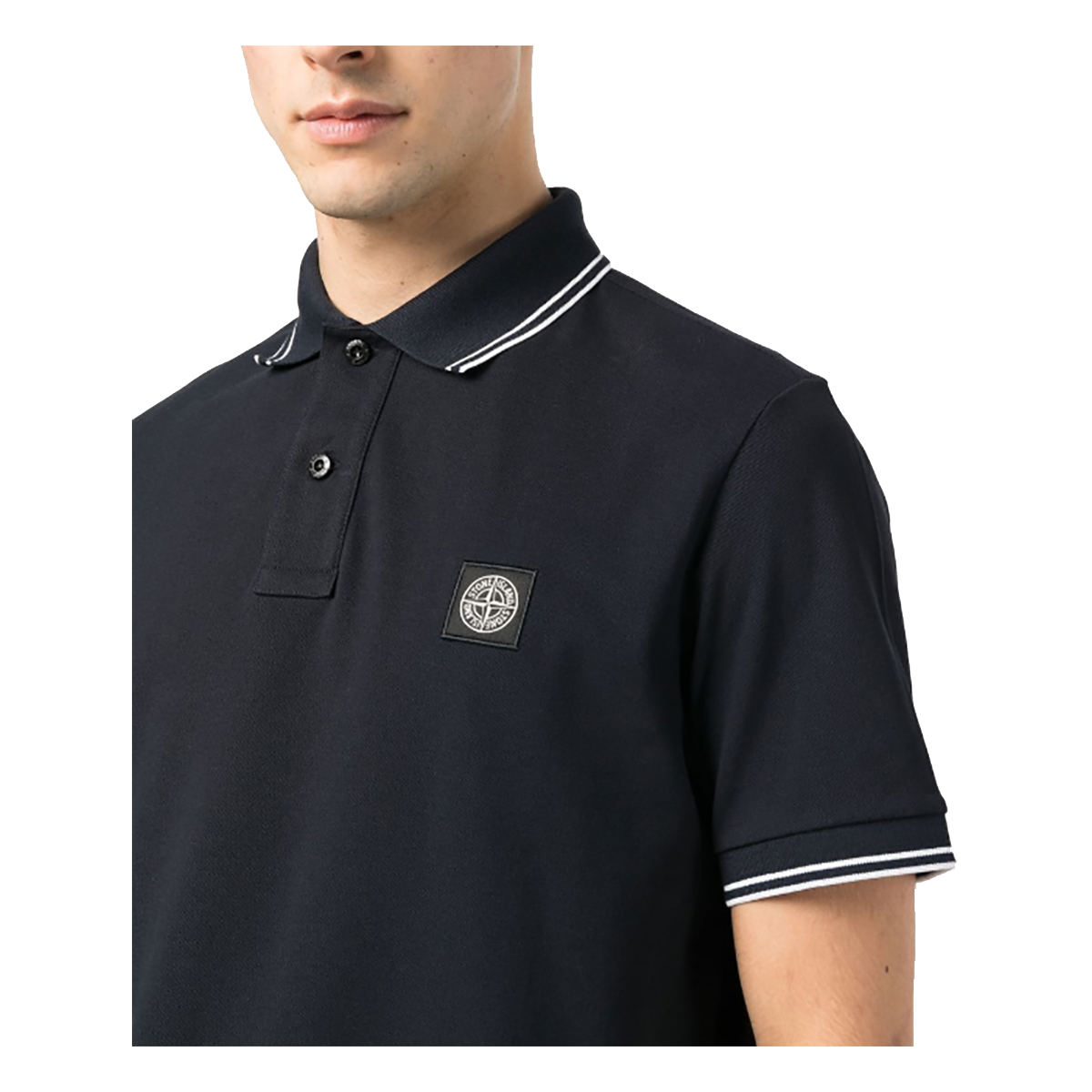 STONE ISLAND LOGO PATCH POLO SHIRT IN NAVY BLUE