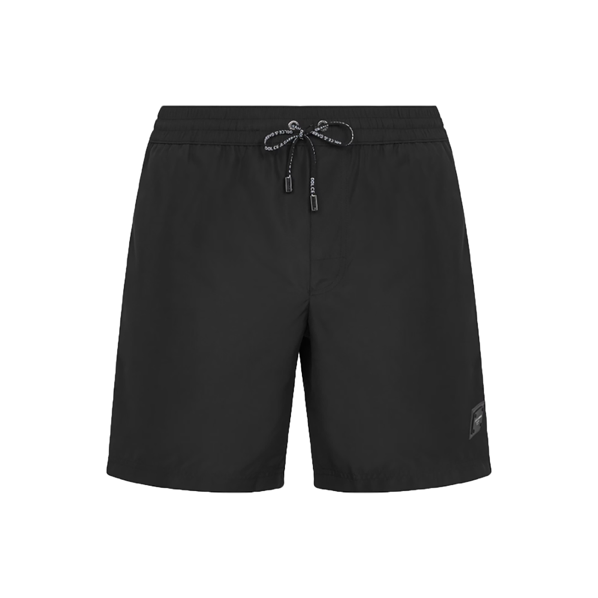 DOLCE AND GABBANA MID-LENGTH SWIM TRUNKS WITH BRANDED PLATE IN BLACK