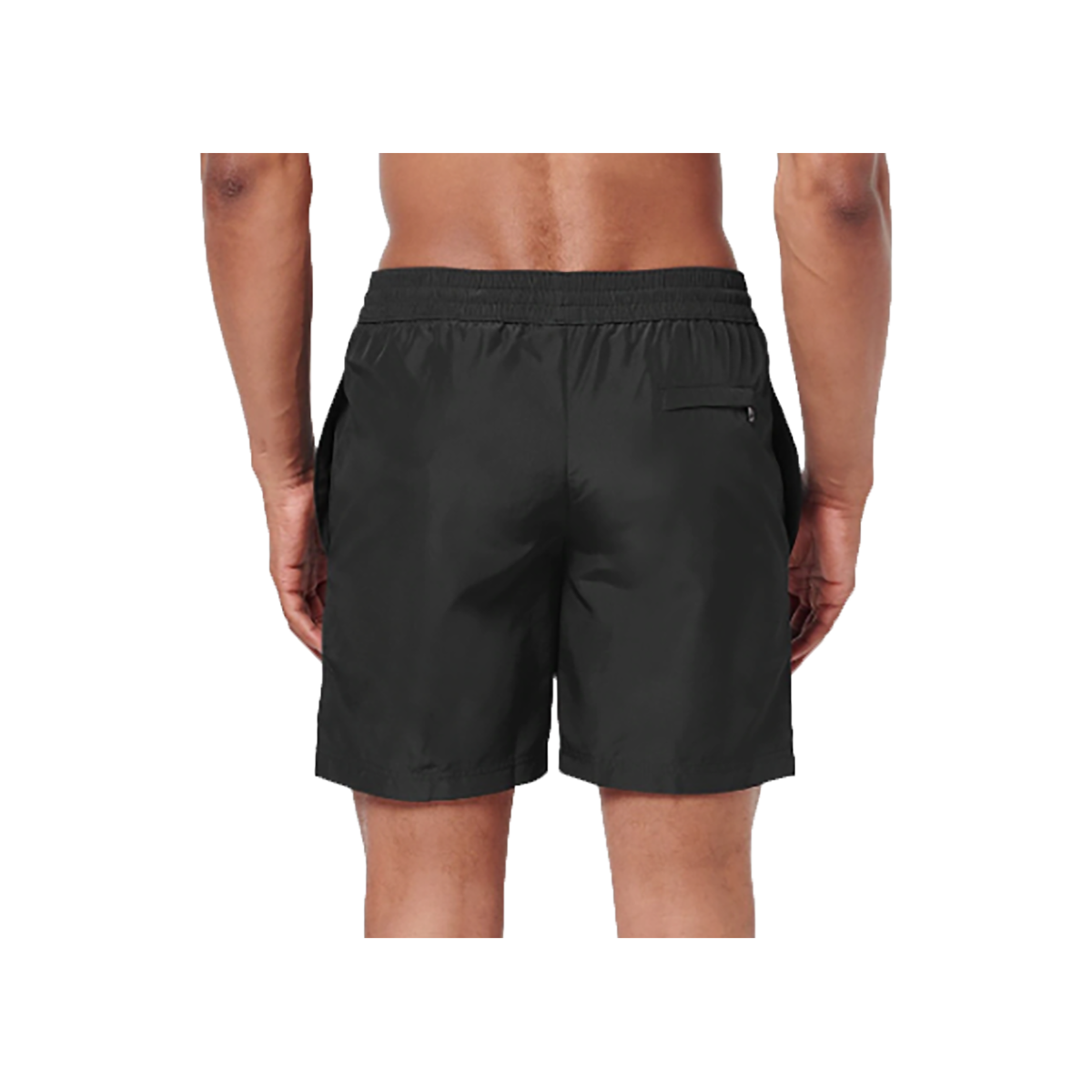 DOLCE AND GABBANA MID-LENGTH SWIM TRUNKS WITH BRANDED PLATE IN BLACK