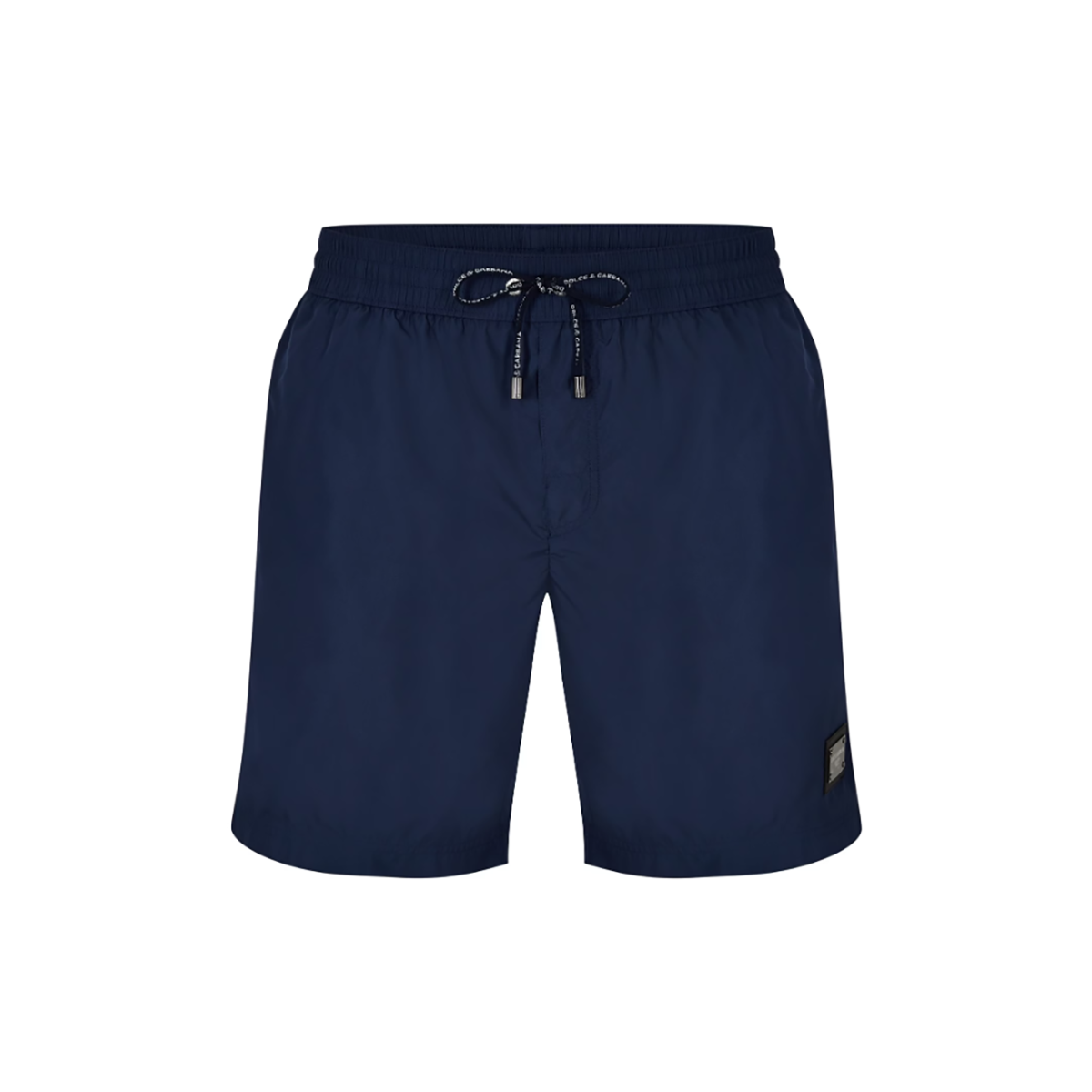 DOLCE AND GABBANA MID-LENGTH SWIM TRUNKS WITH BRANDED PLATE IN BLUE