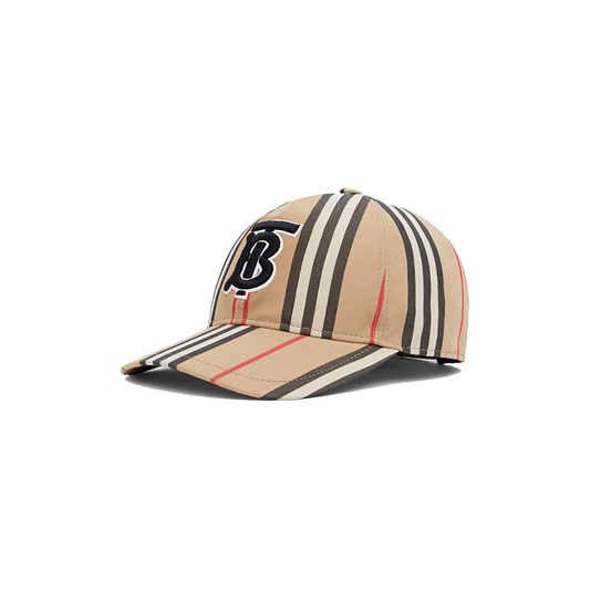 BURBERRY MONOGRAM MOTIF STRIPE ICON CAP IN BEIGE