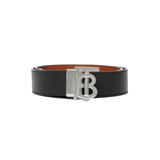 BURBERRY TB MONOGRAM BUCKLE REVERSIBLE BELT IN BLACK/BROWN