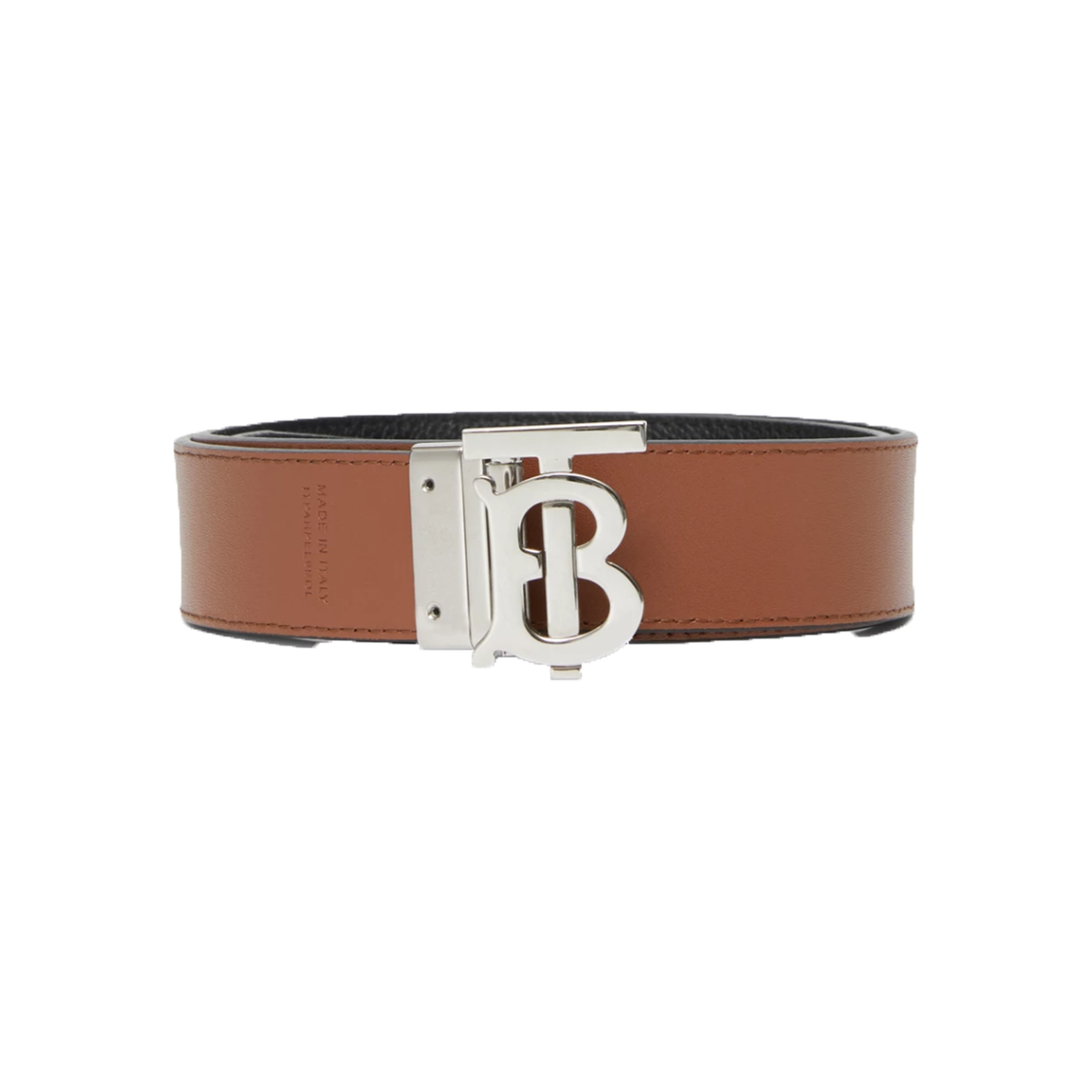 BURBERRY TB MONOGRAM BUCKLE REVERSIBLE BELT IN BLACK/BROWN