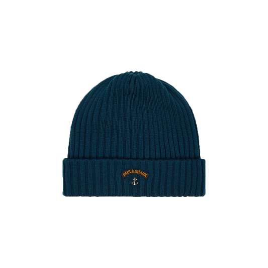 PAUL & SHARK YACHTING RIBBED BEANIE IN BLUE/GREEN