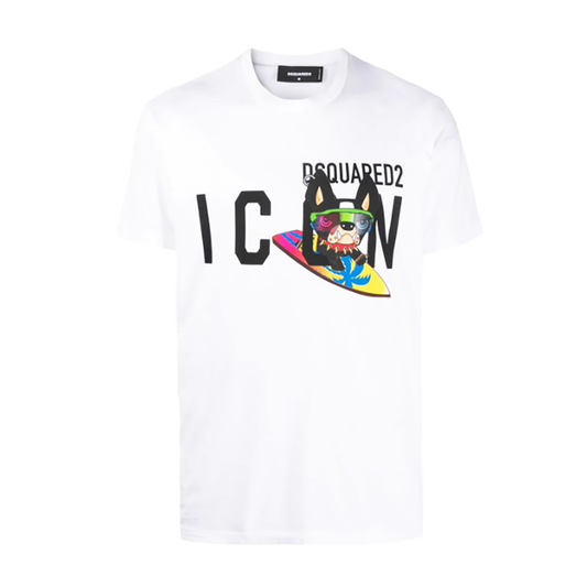 DSQUARED2 ICON DOG PRINT T-SHIRT IN WHITE