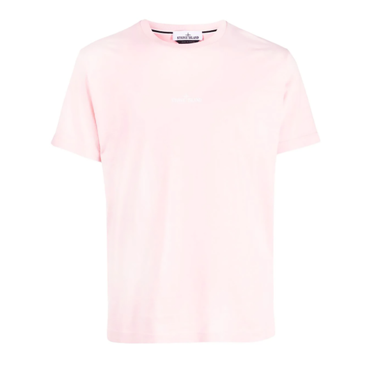 STONE ISLAND LOGO PRINTED T-SHIRT IN PINK