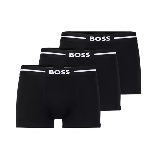 BOSS THREE PACK SRECH COTTON TRUNKS IN BLACK