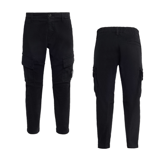 CP COMPANY JUNIOR STRETCH SATEEN CARGO TROUSERS IN BLACK