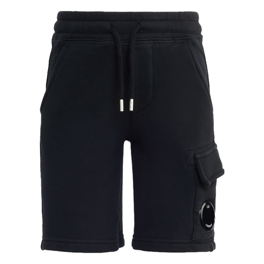 CP COMPANY JUNIOR FLEECE CARGO SHORTS IN BLACK