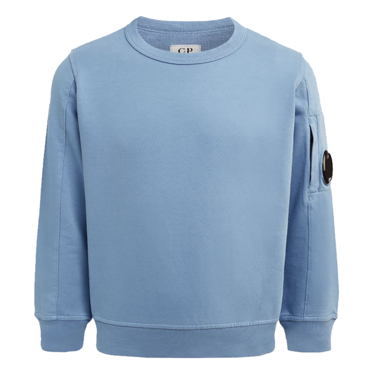 CP COMPANY JUNIOR LIGHT FLEECE LENS SWEATER IN BLUE