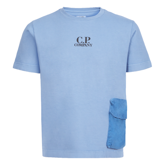 CP COMPANY JUNIOR JERSEY MIXED POCKET T-SHIRT IN BLUE