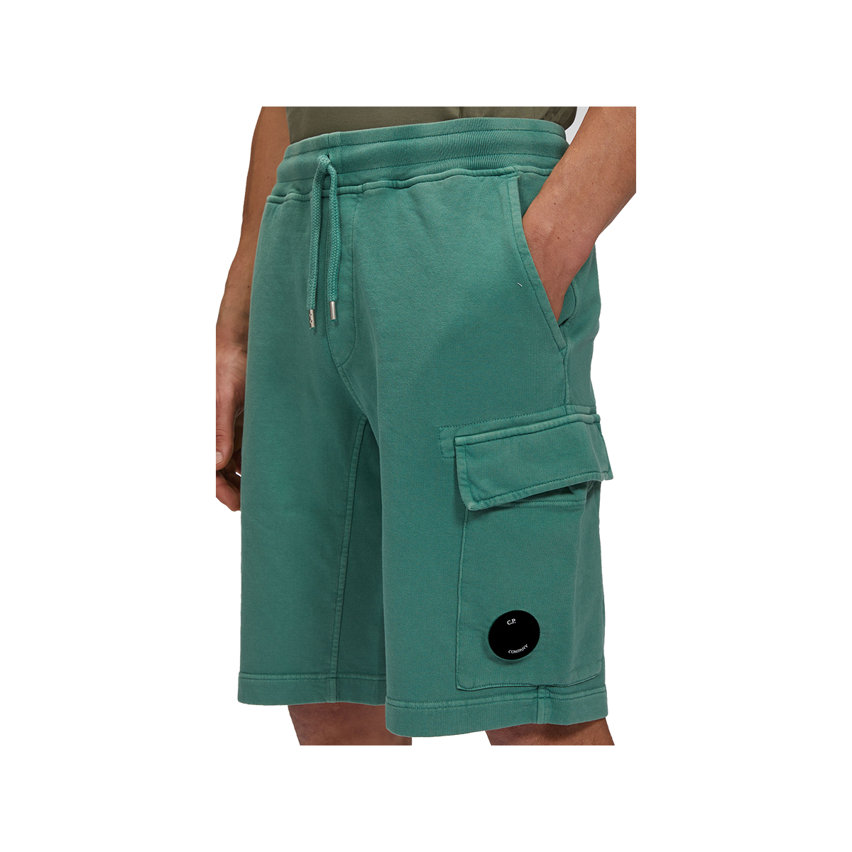 CP COMPANY COTTON FLLECE SHORTS IN GREEN