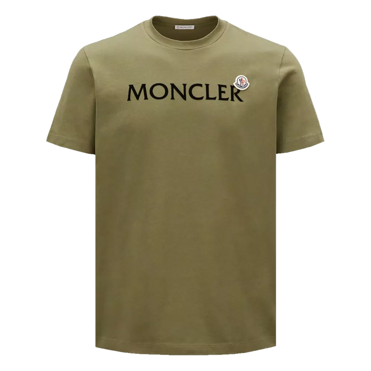 MONCLER LOGO-FLOCKED COTTON T-SHIRT IN GREEN