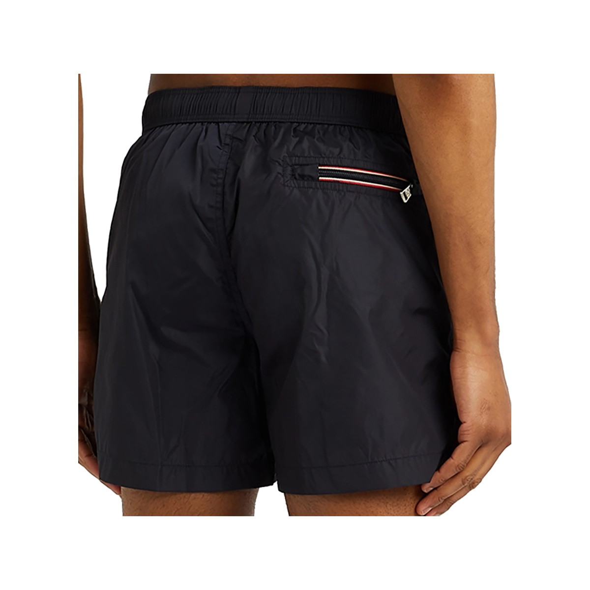 MONCLER LOGO SHELL SWIM SHORTS IN NAVY