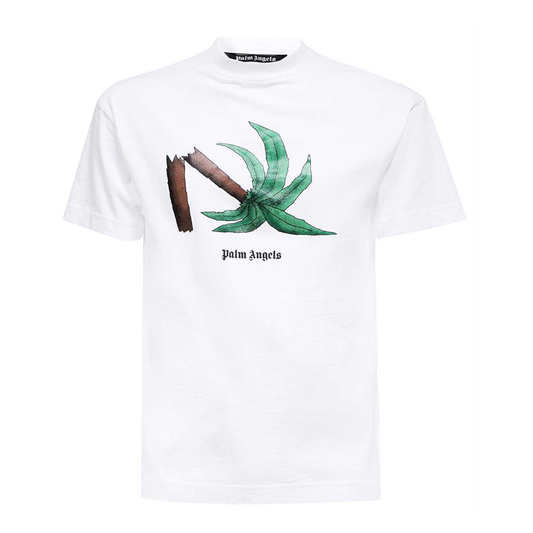 PALM ANGELS BROKEN PALM T-SHIRT IN WHITE