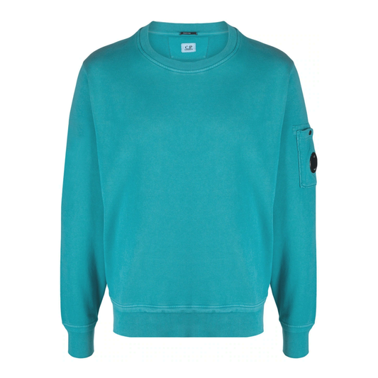 CP COMPANY COTTON FLEECE RESIST DYED SWEATER IN TURQUISE