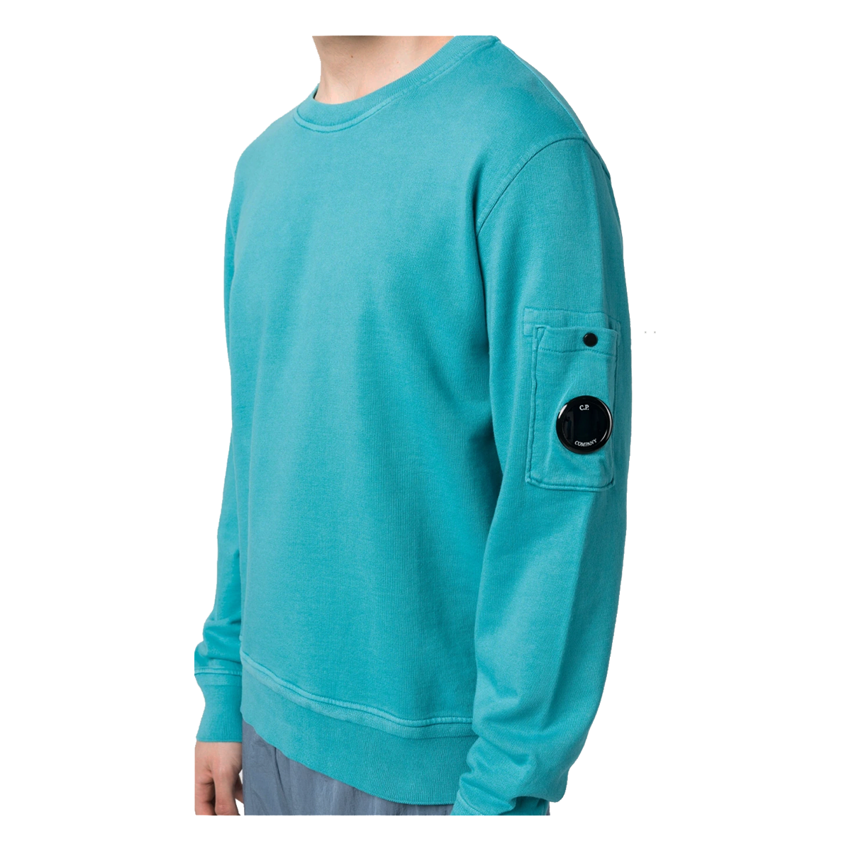 CP COMPANY COTTON FLEECE RESIST DYED SWEATER IN TURQUISE