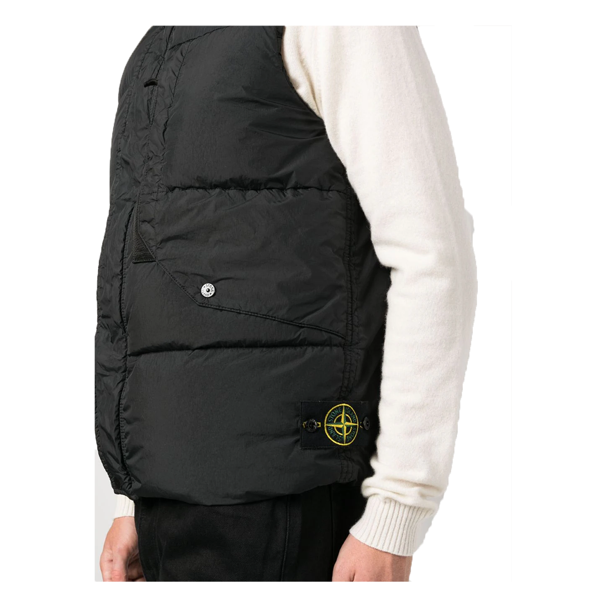 STONE ISLAND CRINKLE REP DWON GILLET IN BLACK