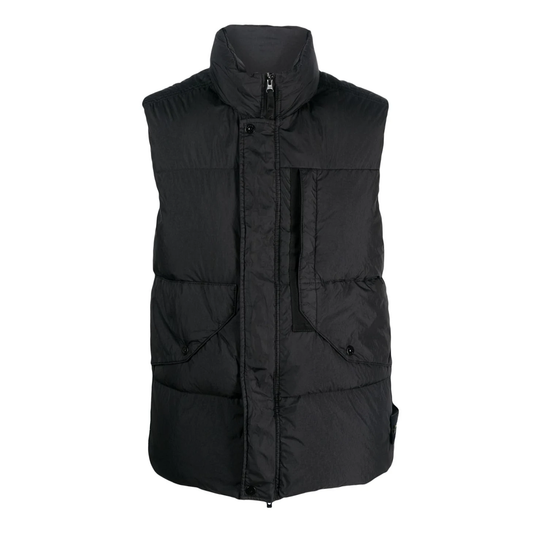 STONE ISLAND CRINKLE REP DWON GILLET IN BLACK