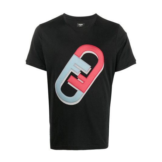 FENDI FF LINKED BRANDING T-SHIRT IN BLACK